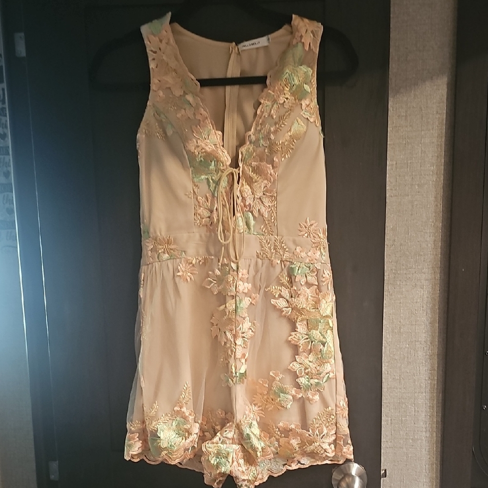 Hello Molly Floral Lace Jumpsuit in Cream and Green